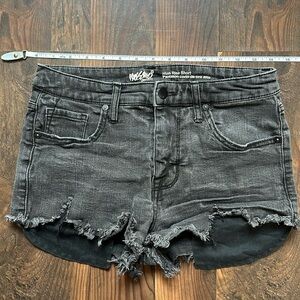 Black distressed high rise shorts